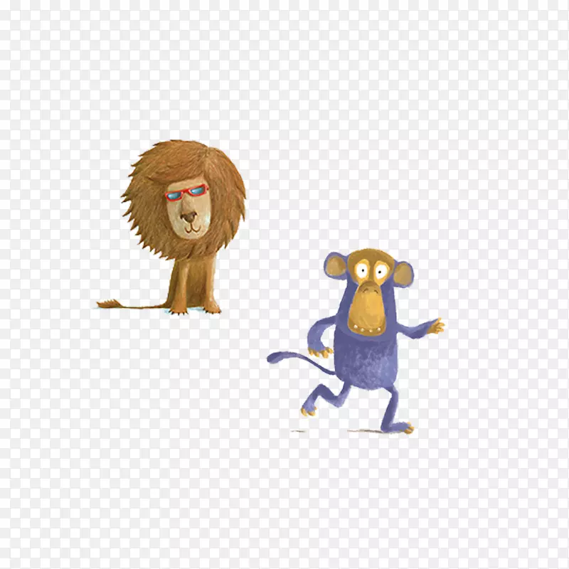 卡通插画.手绘动物狮子和猴子