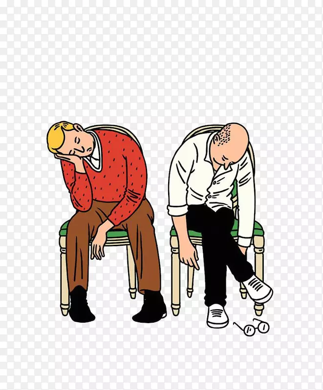 TIXIER Jean-Michel插画设计师绘画插图-两个男人在椅子上打瞌睡