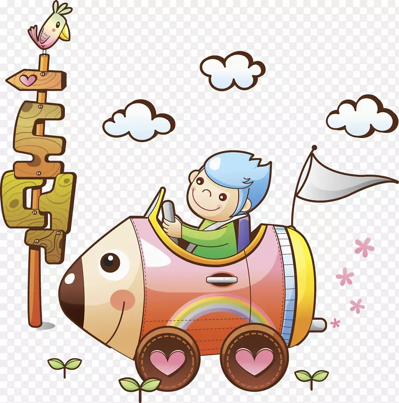 卡通插图-彩虹火箭