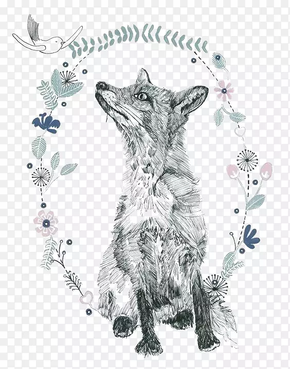 绘画艺术水彩画插图手绘狐狸