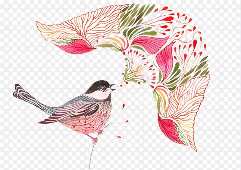 鸟类绘画动物水彩画插图-彩色童话