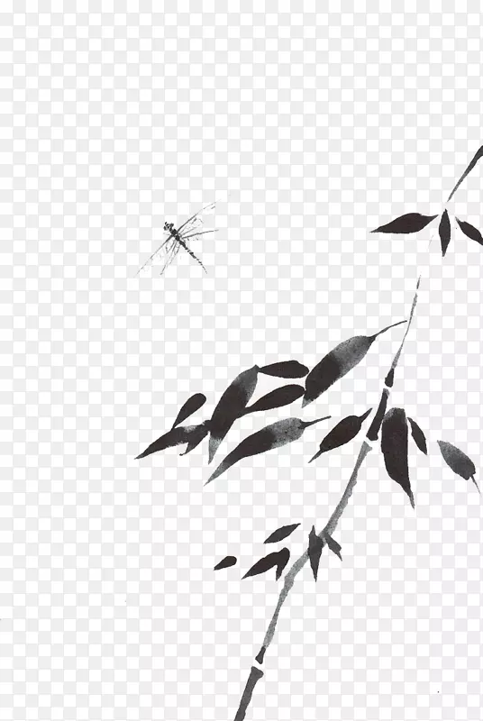 竹子水墨画画-竹蜻蜓