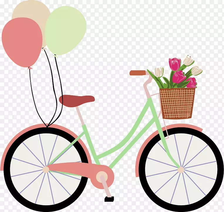 自行车气球贺卡情人节剪贴画平地自行车