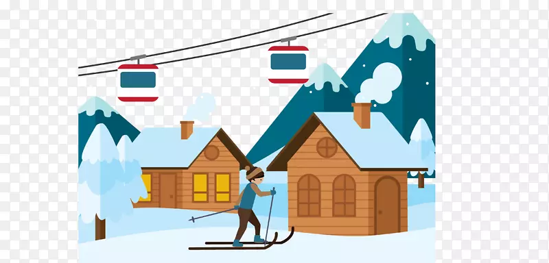 滑雪冬季插图-雪地滑雪