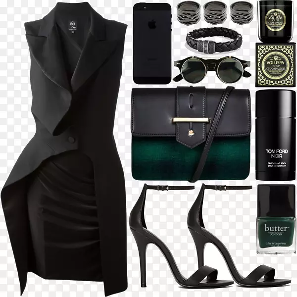 时尚高跟鞋服装设计师黑色连衣裙和高跟鞋