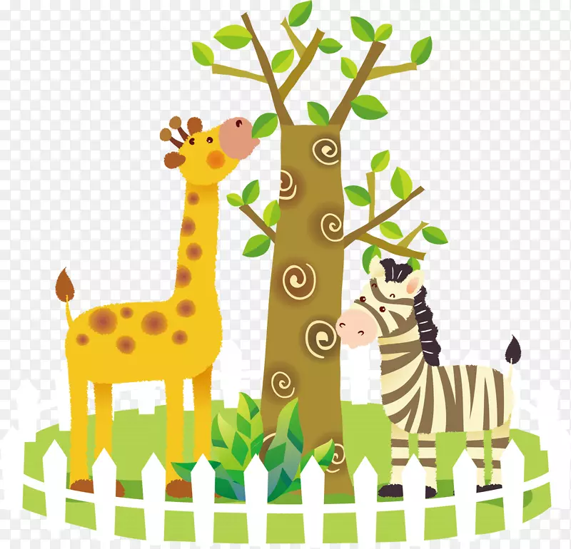 动画动物园-斑马和长颈鹿吃叶子的载体