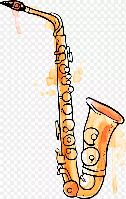 萨克斯管乐器水彩画喇叭画作图乐器