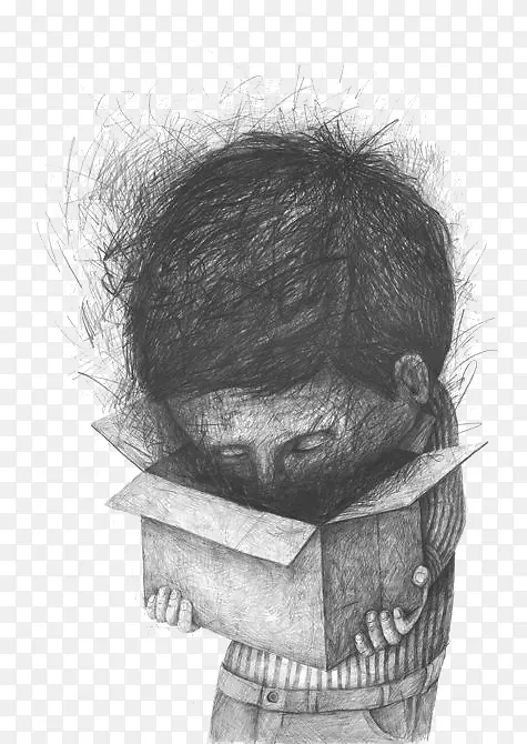 绘画艺术铅笔画插图-素描男孩