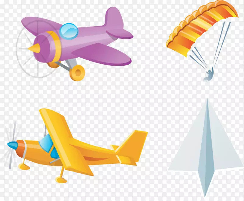 飞机螺旋桨夹艺术.卡通纸飞机降落伞