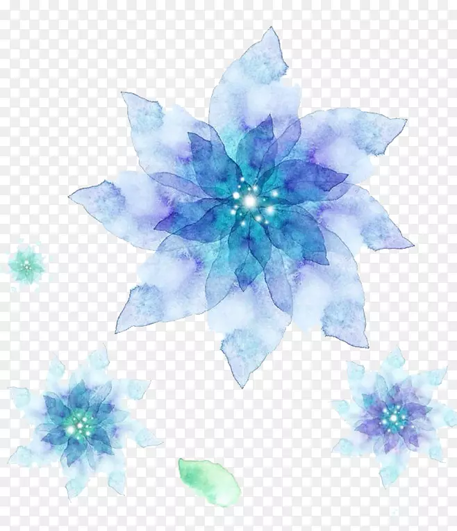 水彩画蓝色插图-蓝色雪花