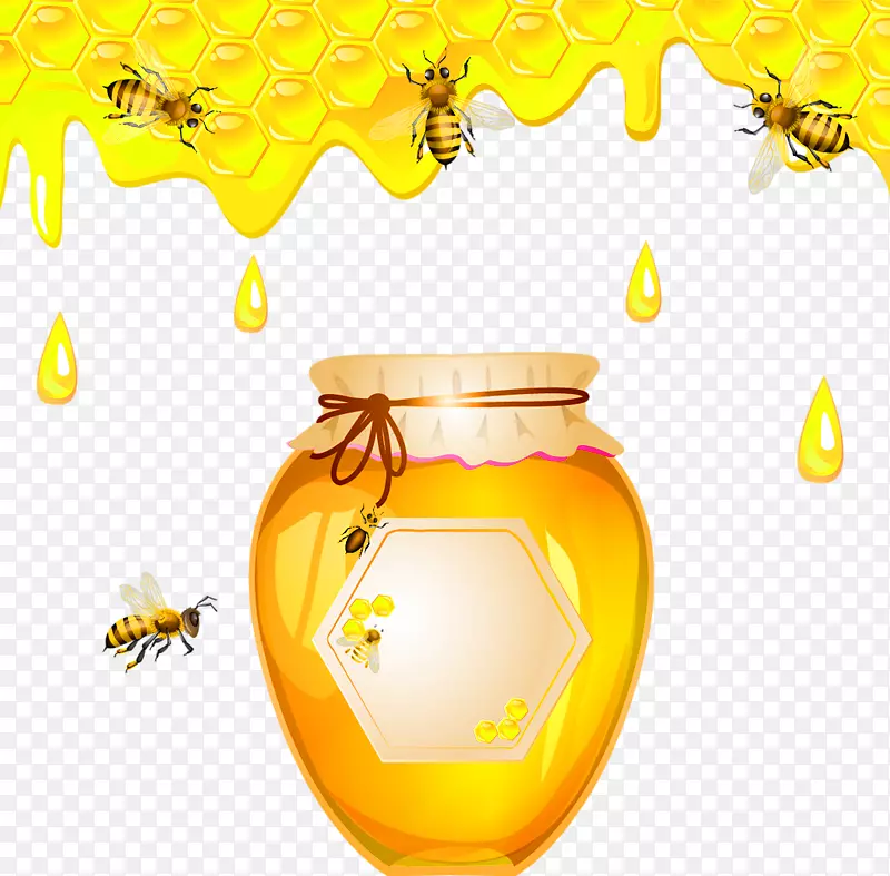 蜜蜂节的昆虫救世主-黄色新鲜蜂蜜装饰图案