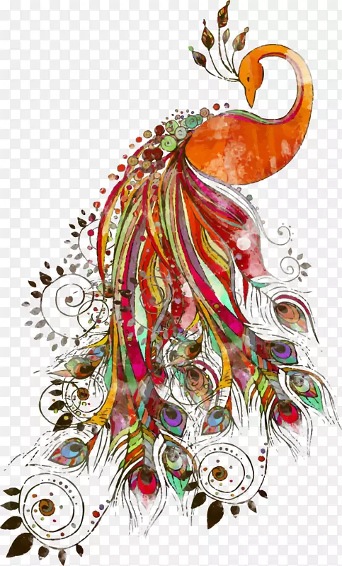 孔雀水彩画插图画孔雀