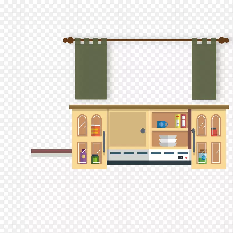 厨房用具-食品插图-床、窗帘和橱柜