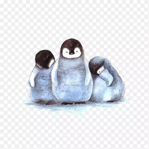 小企鹅艺术绘画水彩画手绘企鹅