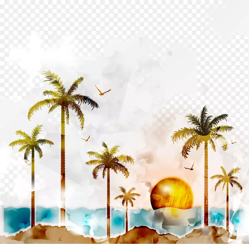 小佛滩企业管理领英-水彩画椰子树和日落