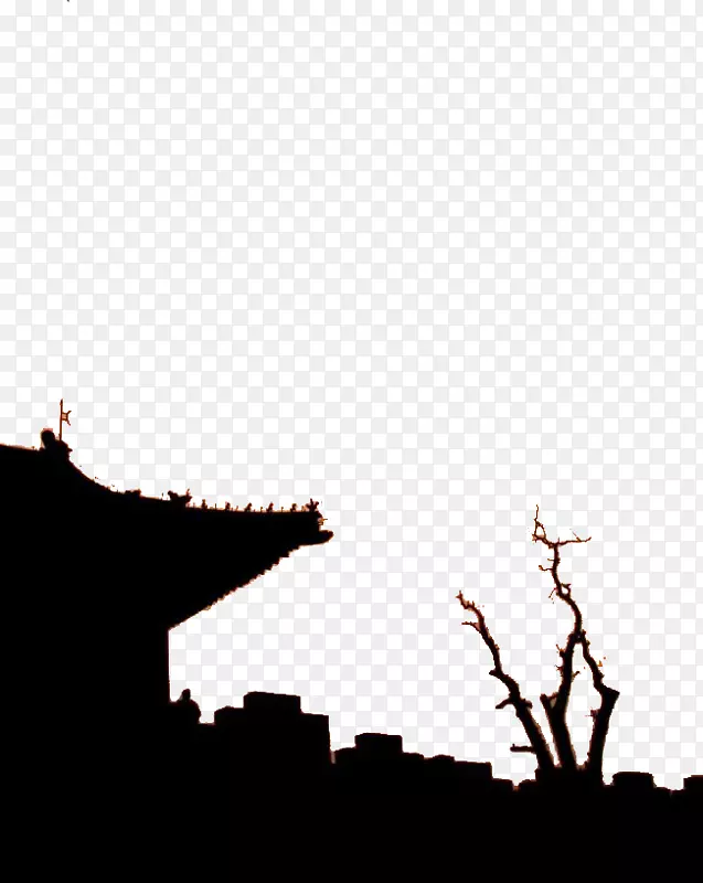 西安剪影建筑的防御工事-古镇的枯树