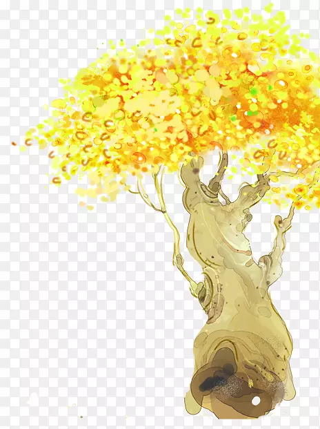 秋季水彩画福基插图-树