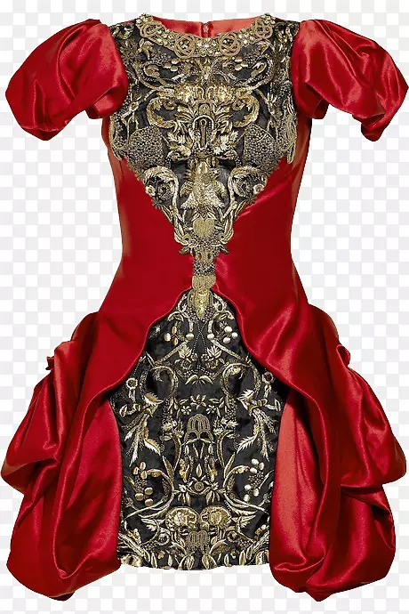 缎纹服装设计师时尚红-红连衣裙