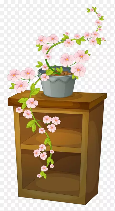 花卉免版税插图-卡通桌上的花朵