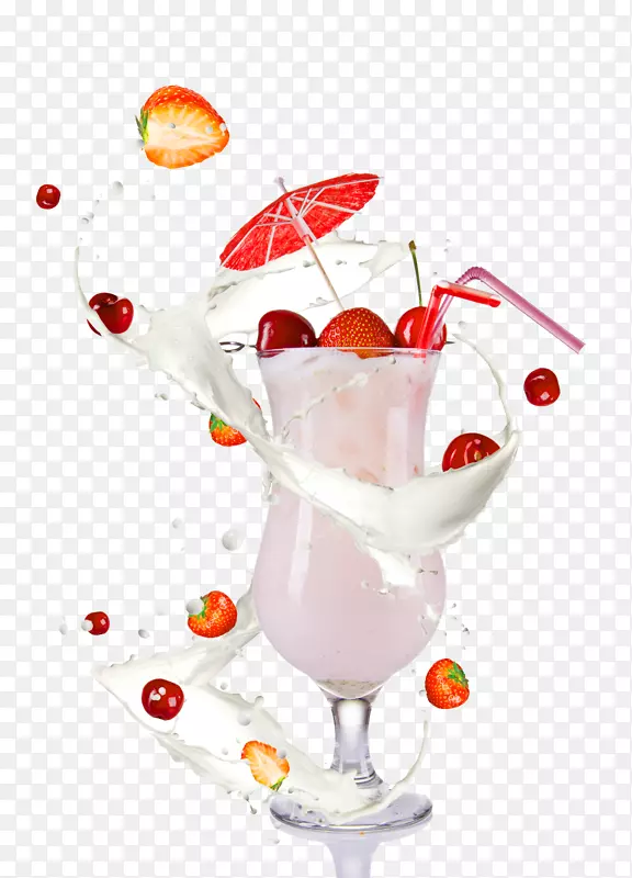 雪糕鸡尾酒汁，可乐，圣代-白色新鲜饮料，水果装饰图案