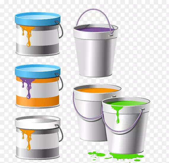 油漆滚筒木料插图版税-免费彩色水桶