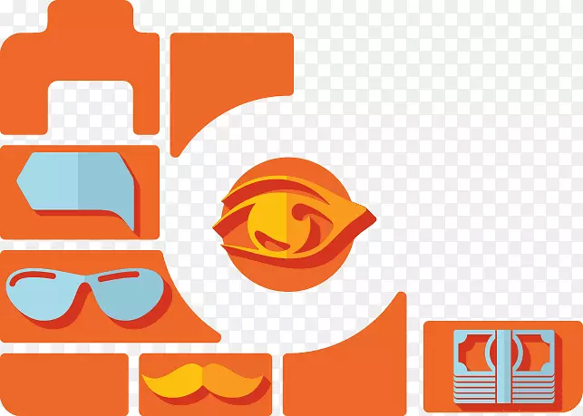 图表图标-涂上橙色眼镜的胡须元素