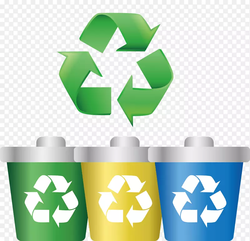 废纸回收符号标签夹艺术画绿色回收垃圾桶图标