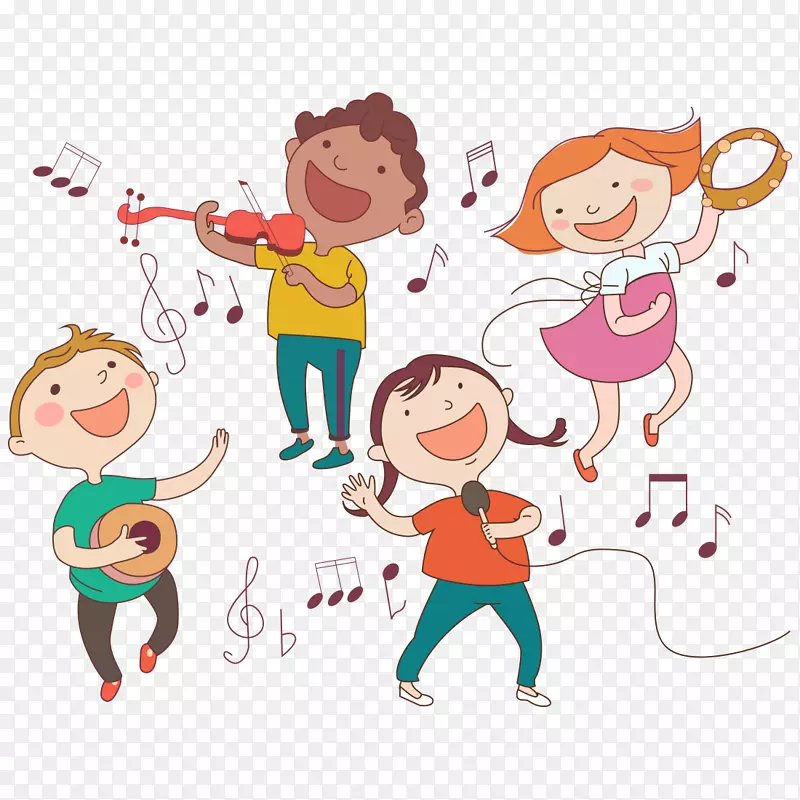 儿童乐器插图-演奏乐器的儿童