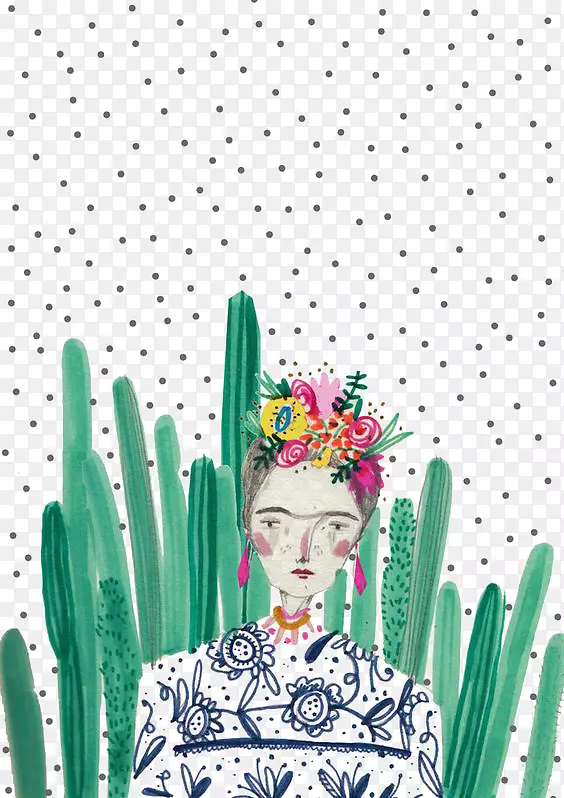 迭戈·里维拉！绘制墨西哥艺术插图-仙人掌和女孩