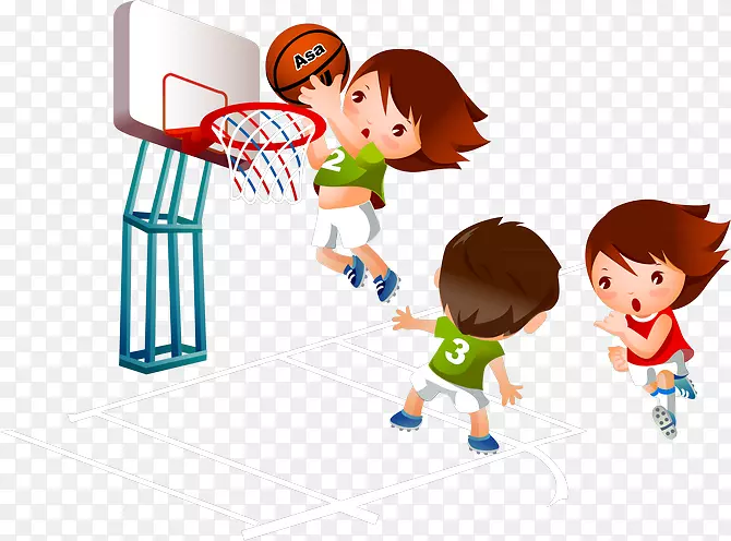 篮球卡通运动剪贴画-孩子们打篮球