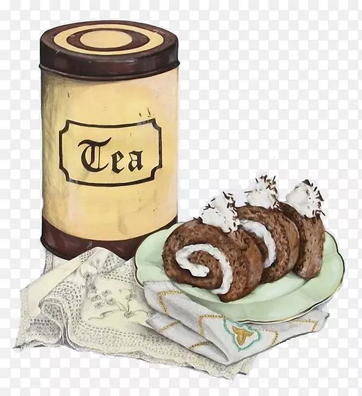 茶叶时尚速写画册插画插图巧克力蛋糕和茶
