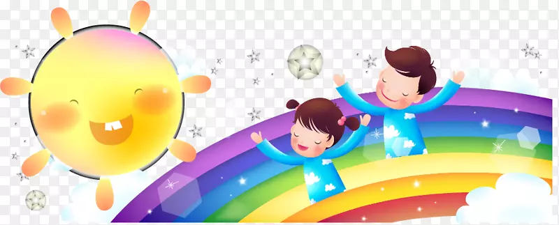 儿童卡通彩虹插图-卡通彩虹儿童