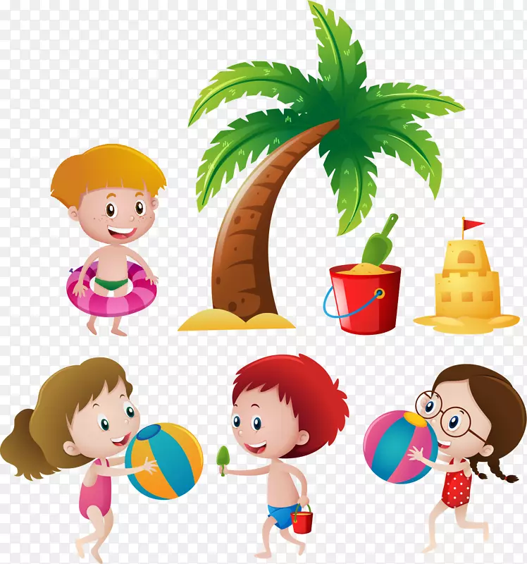 下载儿童泳滩手绘暑期儿童