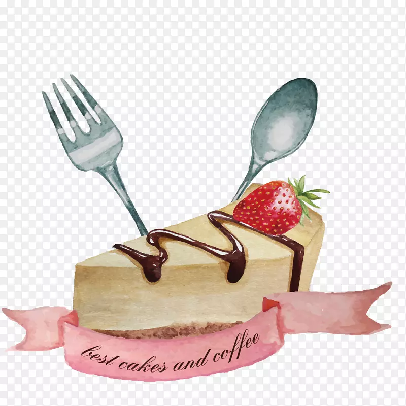 烘焙水彩画汤匙蛋糕草莓摩丝蛋糕