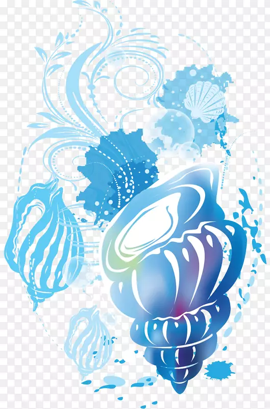 Adobe插画海报插图-蓝色卡通海螺图片