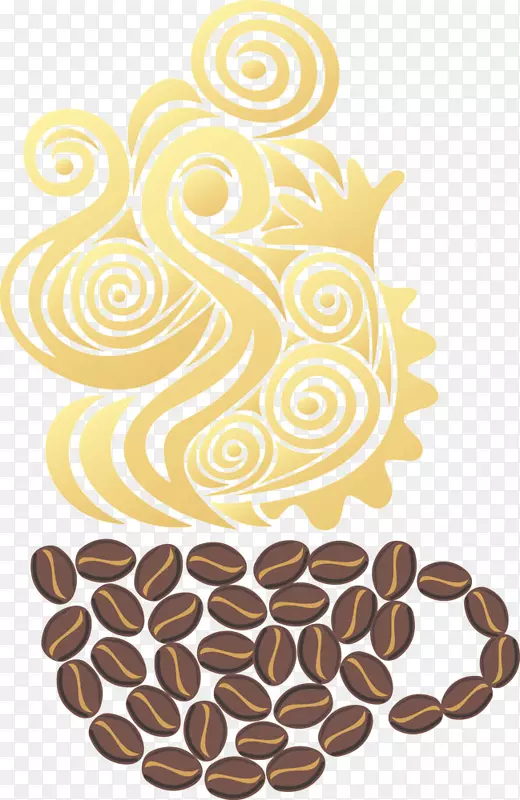 咖啡杯咖啡豆手绘咖啡豆