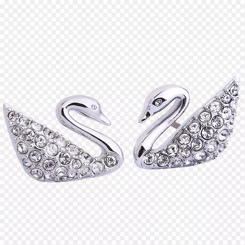 耳环cygnini施华洛世奇角菱形钻石-莱茵石，钻石银天鹅