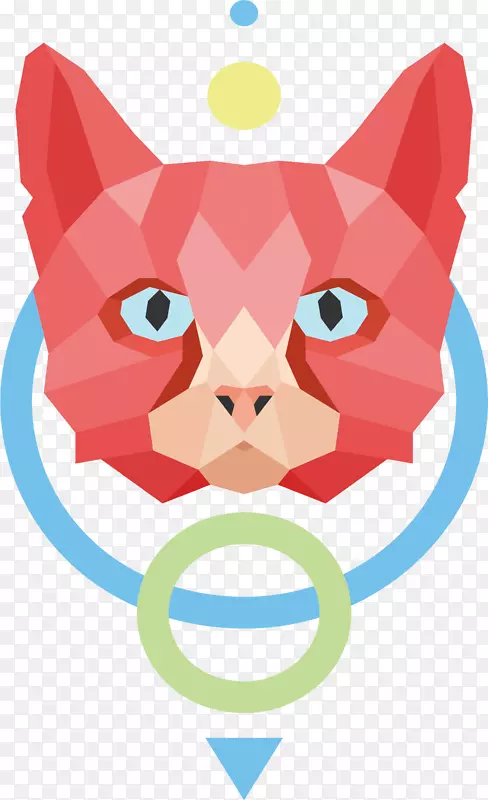 胡须小猫粉红色-红色低多边形狐头