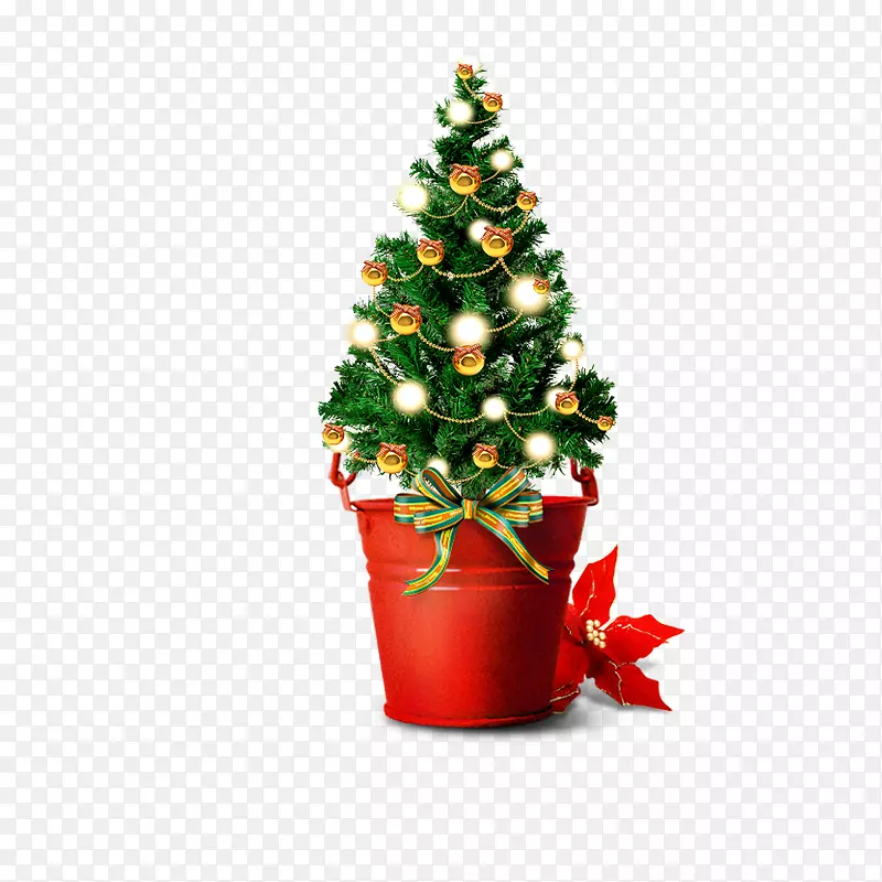 圣诞老人圣诞树圣诞礼物-绿色灯泡圣诞树