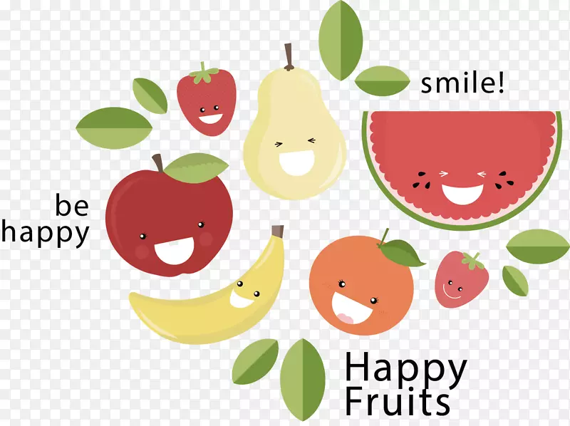 水果食品插图.绘有微笑水果的