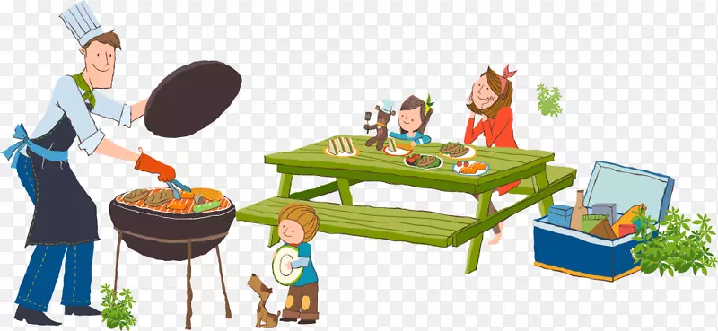 烧烤野餐卡通插图-画一个舒适的四烹饪