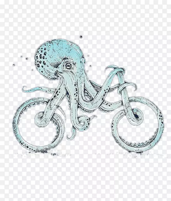 八达通卡创意插图-创意插画-章鱼自行车