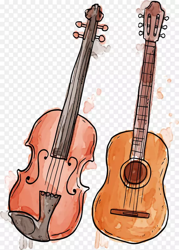 乐器小提琴水彩画绘画乐器