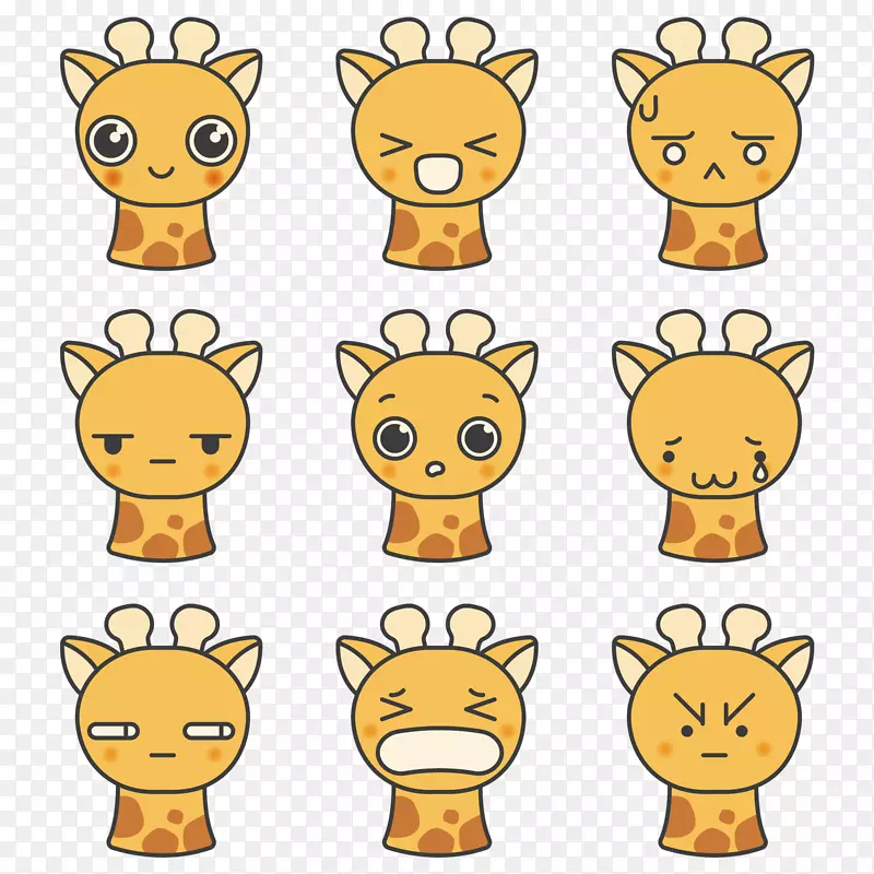 北长颈鹿脸表情图标-可爱长颈鹿和面部表情