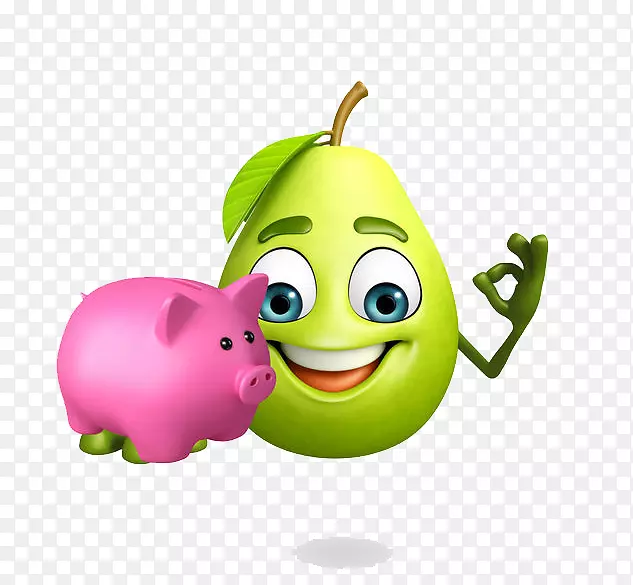 番石榴卡通免版税插图-一只梨子拿着一只猪储蓄罐