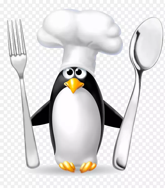 企鹅卡通厨师剪贴画-拿刀叉卡通企鹅