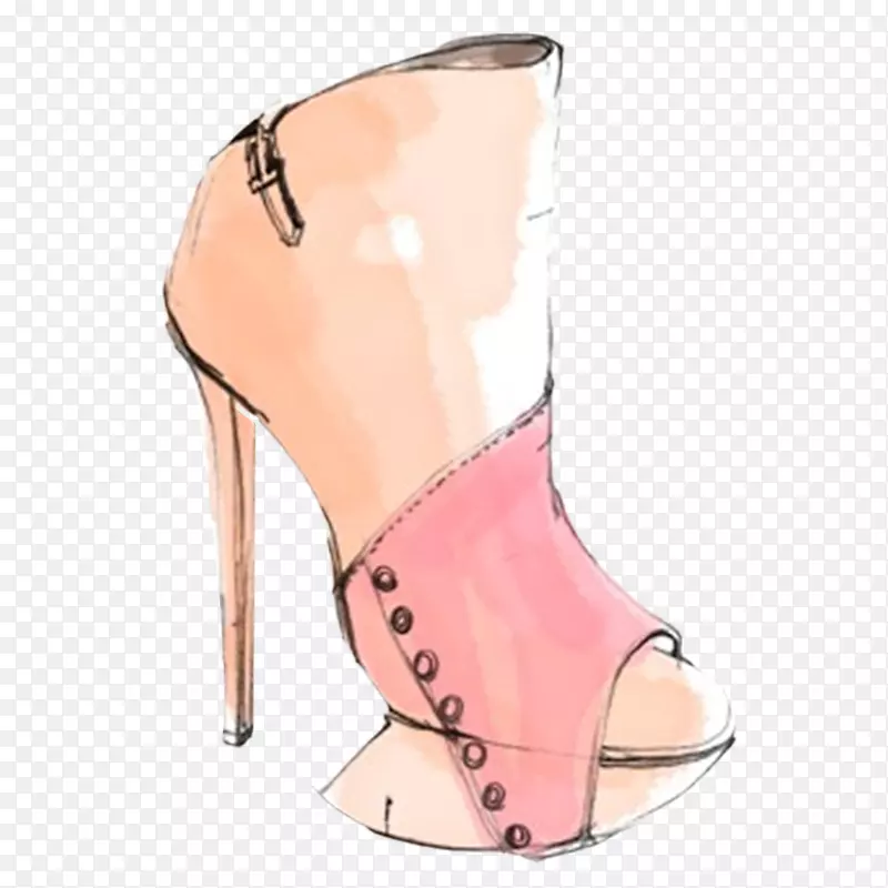 粉红高跟鞋.手绘插图粉红高跟鞋