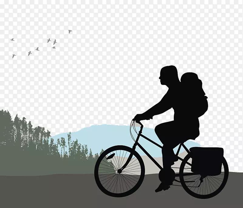 绘制Getty图像插图-背包客自行车剪影