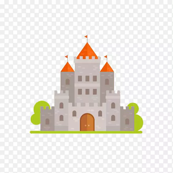 城堡公寓电视插画-红色屋顶城堡