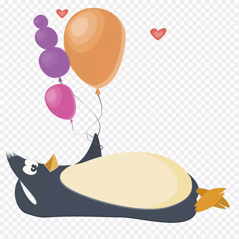 生日气球可爱贺卡-企鹅拿着气球